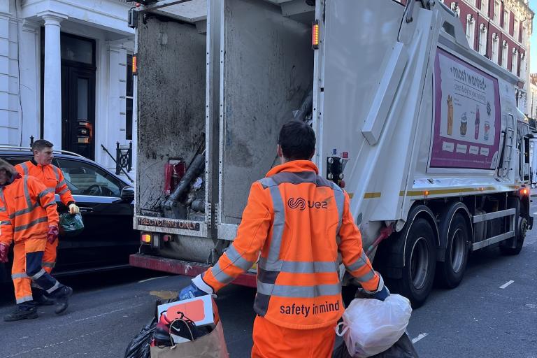 waste crew collecting rubbish in Earls Court