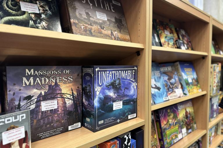 A selection of games available to play and loan from the Games Library at Kensington Central Library