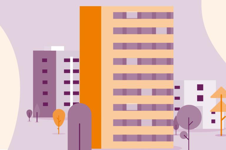 Illustration of a tower block resembling Trellick tower