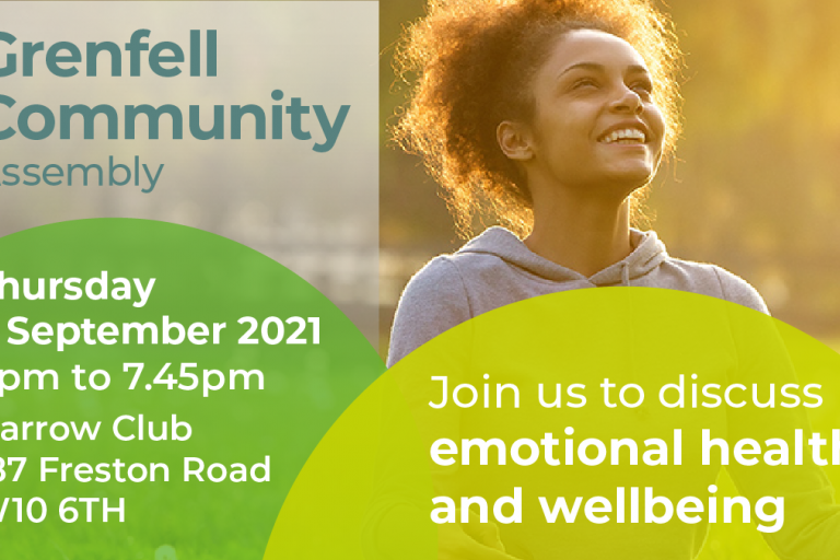 A flyer for the Grenfell Community Assembly in September 2021