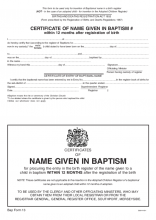 Certificate of name given in baptism