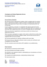 Customer Charter for Kensington and Chelsea Register Office: 2022-23