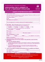 Application for a licence to put up a temporary structure