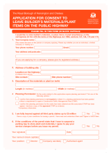 Application for consent to leave builders materials on the highway