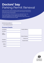 Doctor's Bay Parking Permit renewal form, April 2025