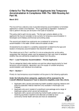 Criteria For The Placement Of Applicants Into Temporary Accommodation In Compliance With The 1996 Housing Act Part VII