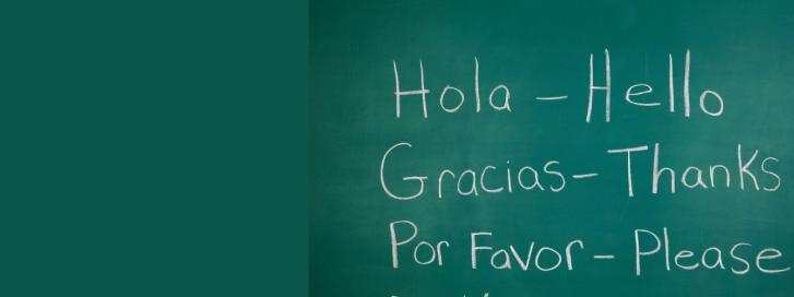 the Spanish words hola, gracias, por favor written in white against a green backround