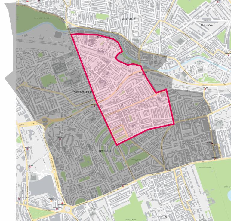 Map of road closure areas for Notting Hill Carnival 2026