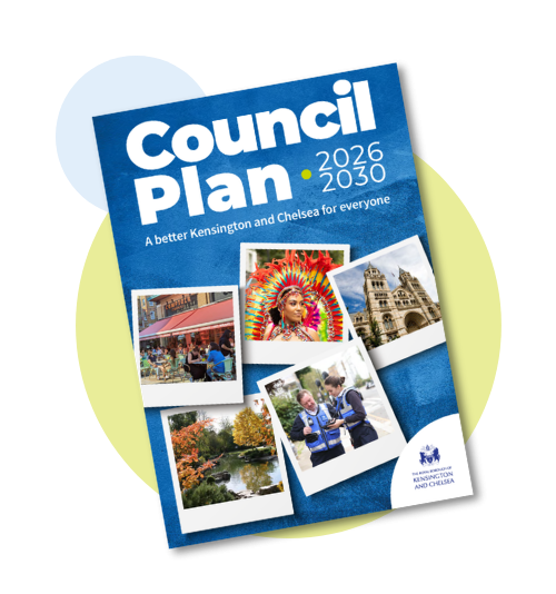 Front cover of the Council Plan 2026 to 2030 with two circles in the background