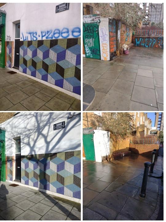 Before and after graffiti removal at Golborne Road