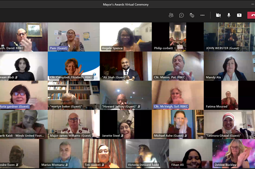 Screenshot of Mayor Award Winners during online ceremony Screenshot of Mayor Award Winners during online ceremony