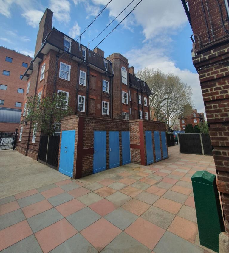 refurbished paving and pram sheds at Hortensia House
