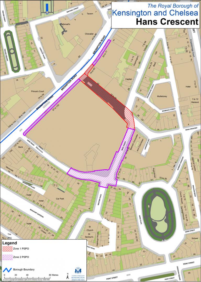 Current location of the PSPOs - Hans Crescent, Harrods and Knightsbridge Station