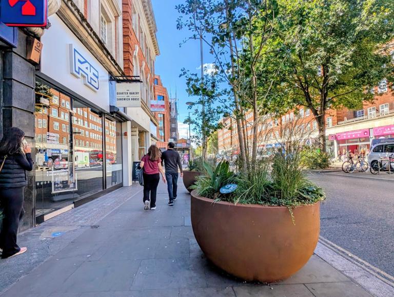 Planters on Kensington High Street which were funded by NCIL