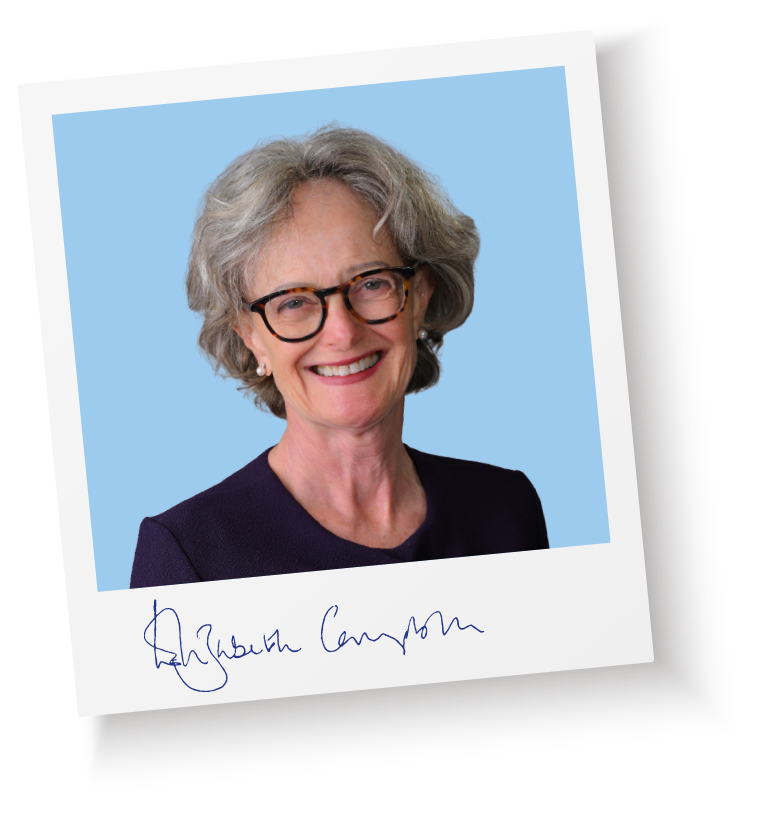Headshot of Cllr Elizabeth Campbell in a polaroid frame