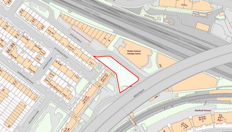 Map of plots 5 and 6 Acklam Road site outlined in red Map of plots 5 and 6 Acklam Road site outlined in red