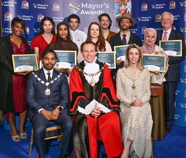 The winners of the 2025 Mayor's Awards with Cllr Tom Bennett