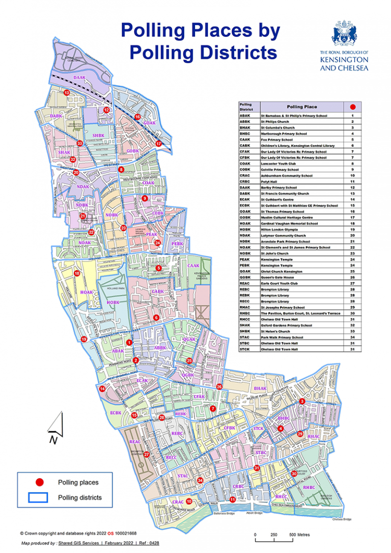 Map of polling stations by district
