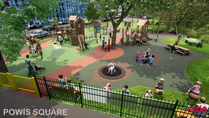 View of Powis square play area