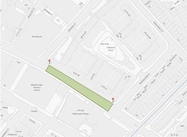 Map showing the steet and location of the school street trail for Marlborough Primary School