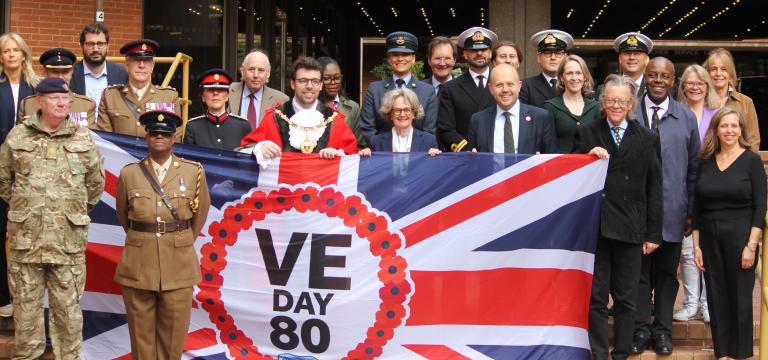 For VE Day, we raised the VE Day flag in Jubilee Square.