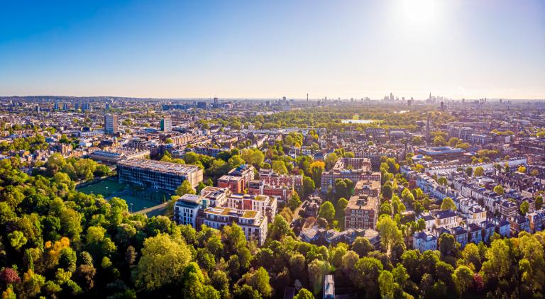 An aerial view looking out from Holland Park