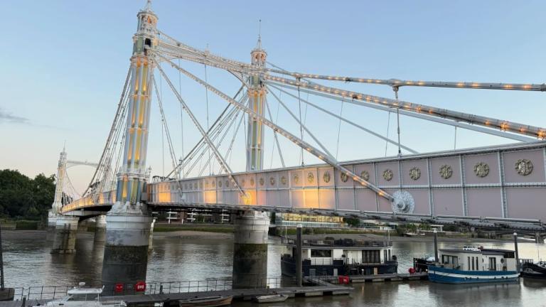 A low angle picture of the Albert Bridge in London