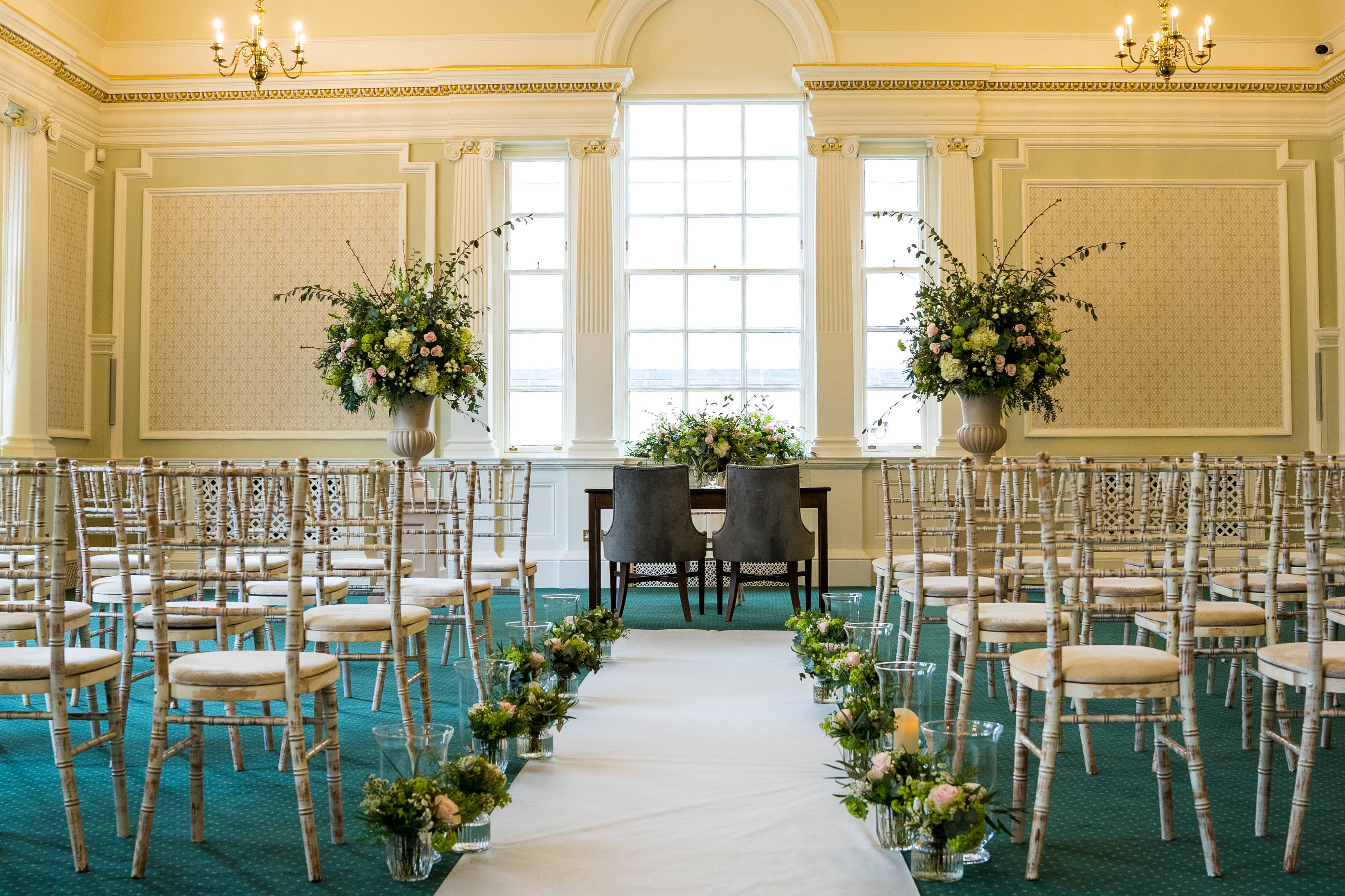 Room with chairs set up for ceremony