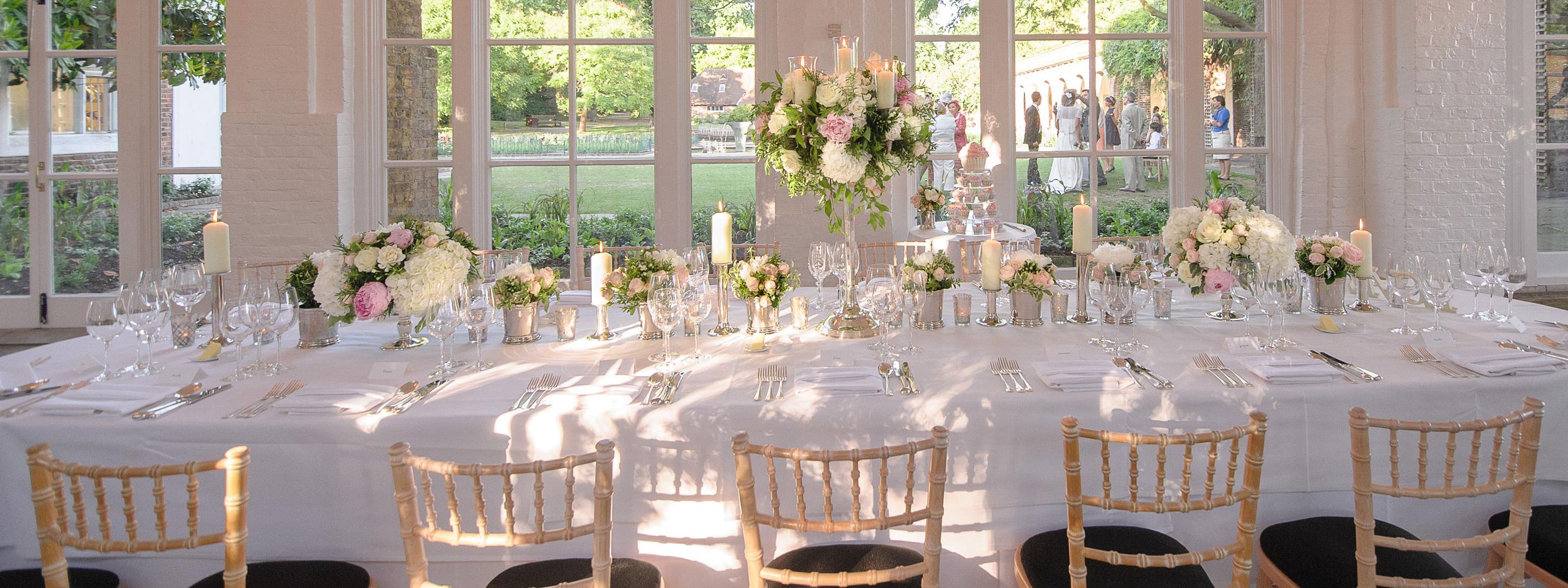 Wedding venue with tables and chairs