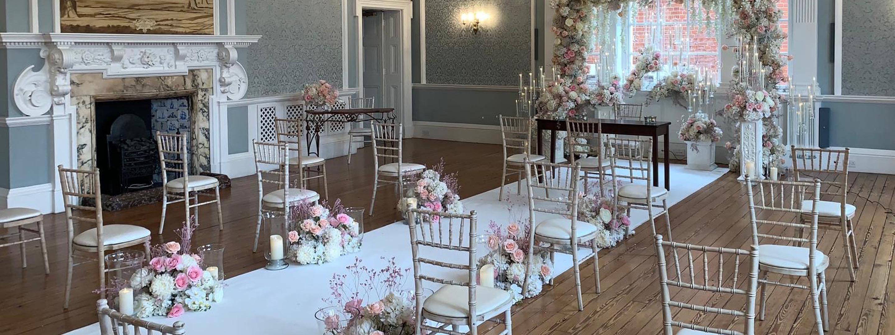 Cadogan suite ceremony layout with wedding chairs