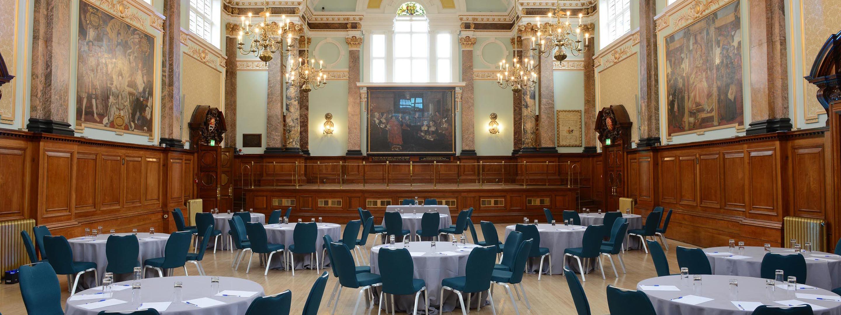 Chelsea old town hall main hall cabaret set-up