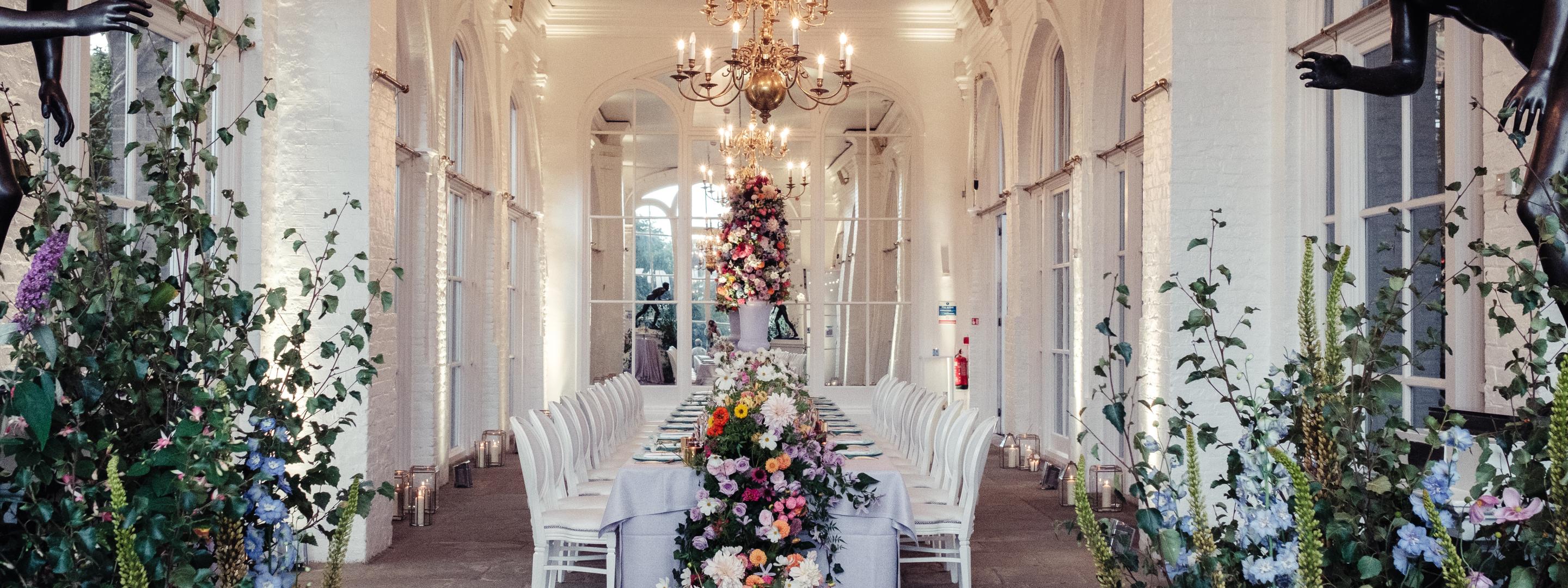 Table setting and floral display in The Orangery