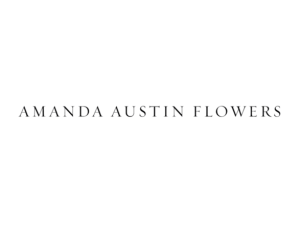 Amanda Austin Flowers written in grey font on white background