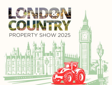 London and Cuntry Show logo - red tractor standing beside green outline drawing of the Houses of Parliament